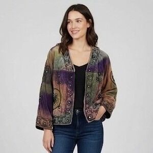 Boho Velvet Embroidered Mirror Jacket Tie Dye Purple Green Orange Small TLC Boho
